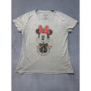 Disney Minnie Mouse T-shirt Women's XL Gray Graphic Tee Cap Sleeves